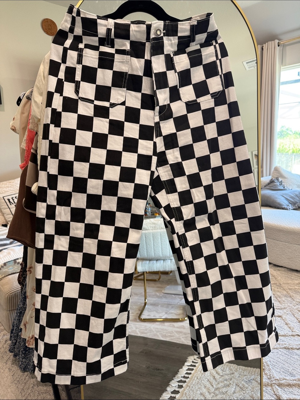 Black & White Checkerboard Wide Leg Pants